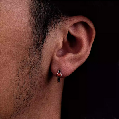 Sleek S925 Silver Red Carnelian Hoops Unisex Daily Amulet Earrings