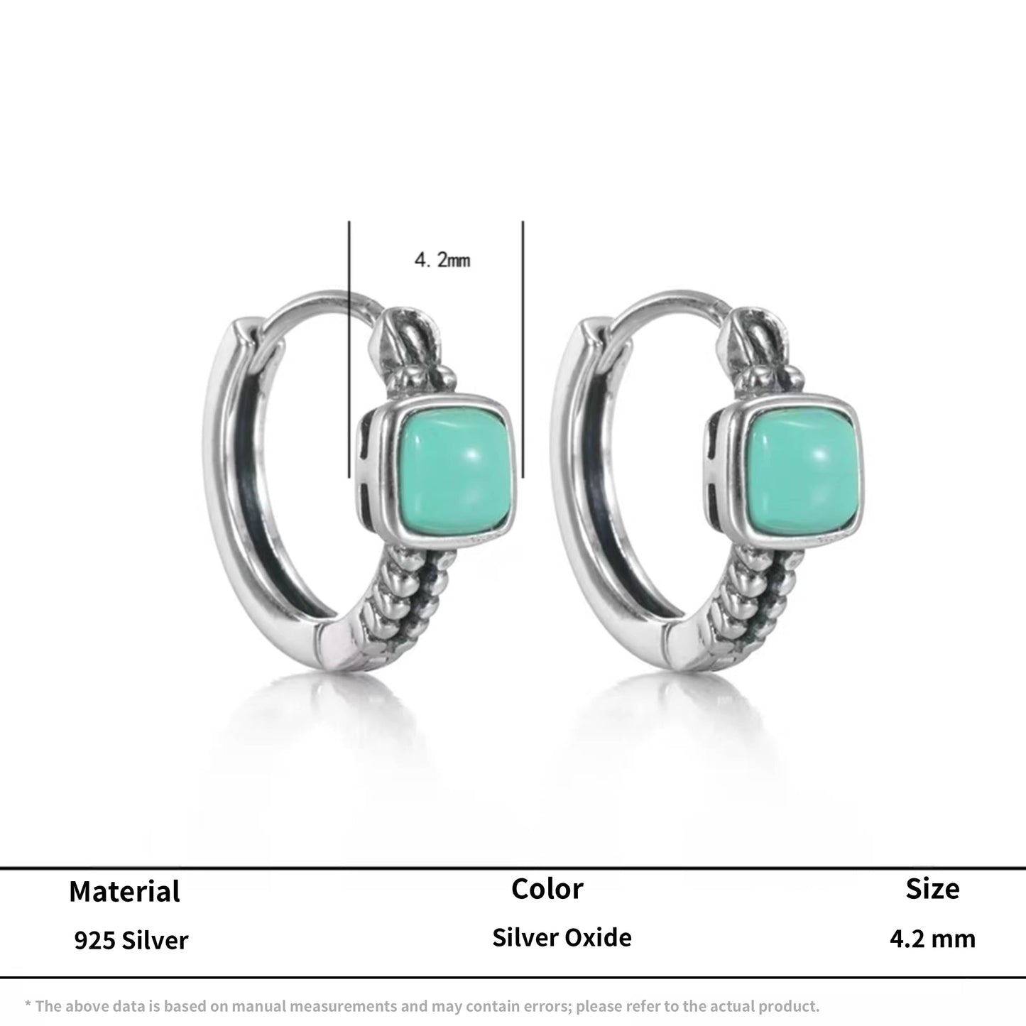 Tibetan Artisan Raw Turquoise Hoop Earrings Oxidized 925 Silver
