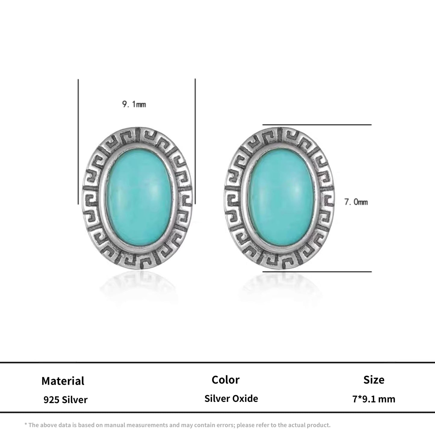 Tribal Engraved Solitaire Turquoise Studs S925 Silver Unisex Niche