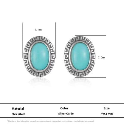 Tribal Engraved Solitaire Turquoise Studs S925 Silver Unisex Niche