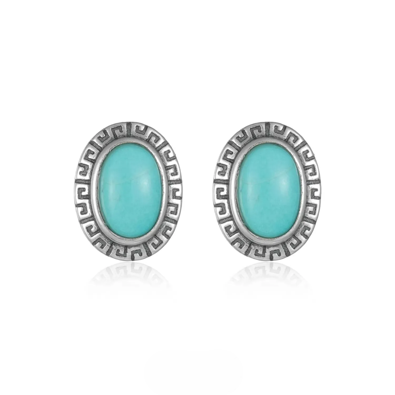 Tribal Engraved Solitaire Turquoise Studs S925 Silver Unisex Niche