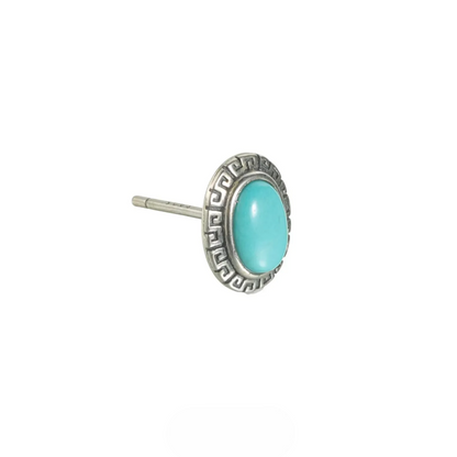 Tribal Engraved Solitaire Turquoise Studs S925 Silver Unisex Niche