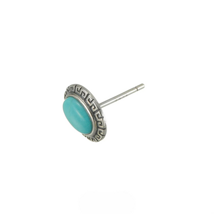 Tribal Engraved Solitaire Turquoise Studs S925 Silver Unisex Niche