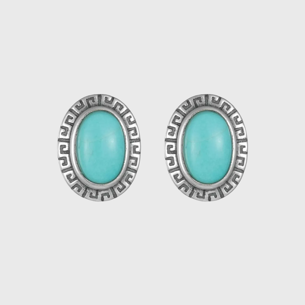 Tribal Engraved Solitaire Turquoise Studs S925 Silver Unisex Niche