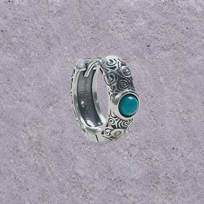 Turquoise Scroll Oxidized Silver Huggie Hoops