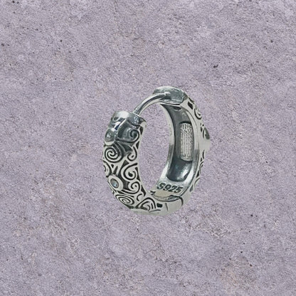 Turquoise Scroll Oxidized Silver Huggie Hoops