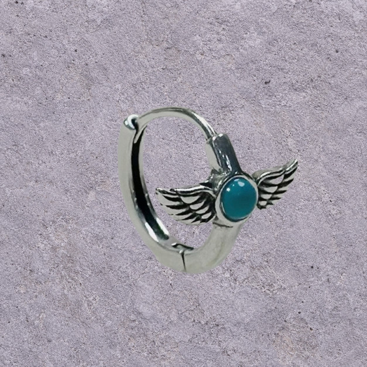 Turquoise Winged Dagger Oxidized Silver Huggie Hoops