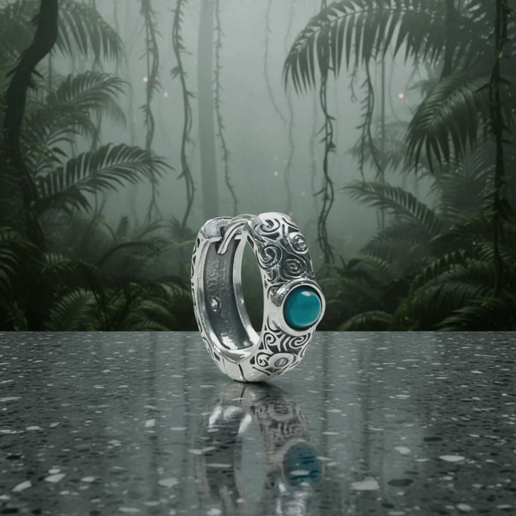 Turquoise Scroll Oxidized Silver Huggie Hoops