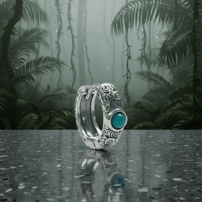 Turquoise Scroll Oxidized Silver Huggie Hoops