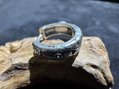 Turquoise Scroll Oxidized Silver Huggie Hoops