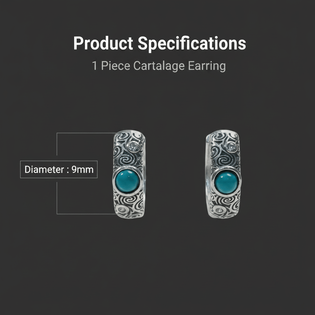 Turquoise Scroll Oxidized Silver Huggie Hoops
