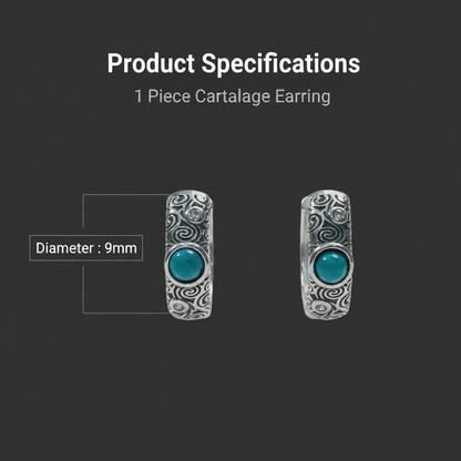 Turquoise Scroll Oxidized Silver Huggie Hoops