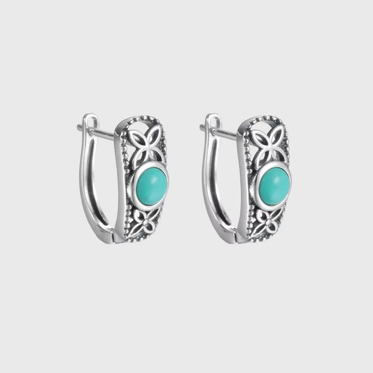 Unique Raw Turquoise Tibetan Silver Studs Cool Niche Unisex Amulet