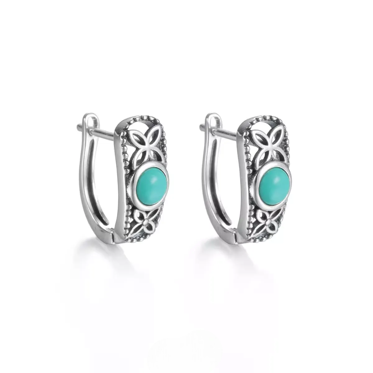 Unique Raw Turquoise Tibetan Silver Studs Cool Niche Unisex Amulet