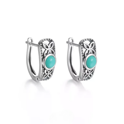 Unique Raw Turquoise Tibetan Silver Studs Cool Niche Unisex Amulet