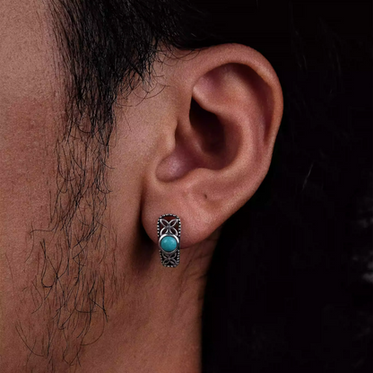 Unique Raw Turquoise Tibetan Silver Studs Cool Niche Unisex Amulet