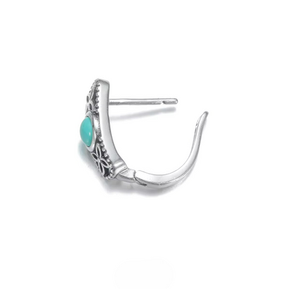 Unique Raw Turquoise Tibetan Silver Studs Cool Niche Unisex Amulet