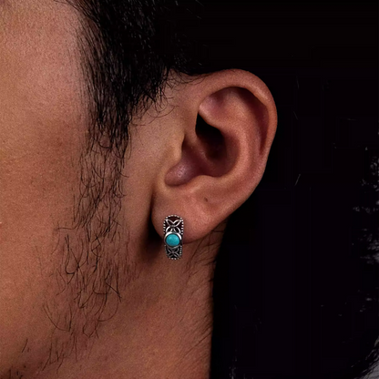 Unique Raw Turquoise Tibetan Silver Studs Cool Niche Unisex Amulet