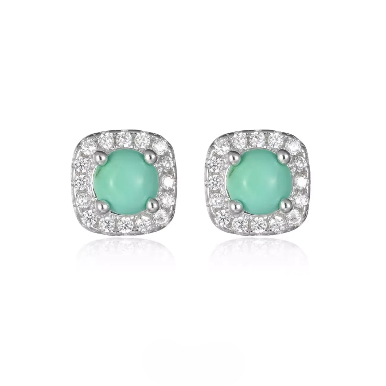 Unisex Square Diamond Turquoise Studs S925 Silver Iced Out