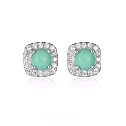 Unisex Square Diamond Turquoise Studs S925 Silver Iced Out