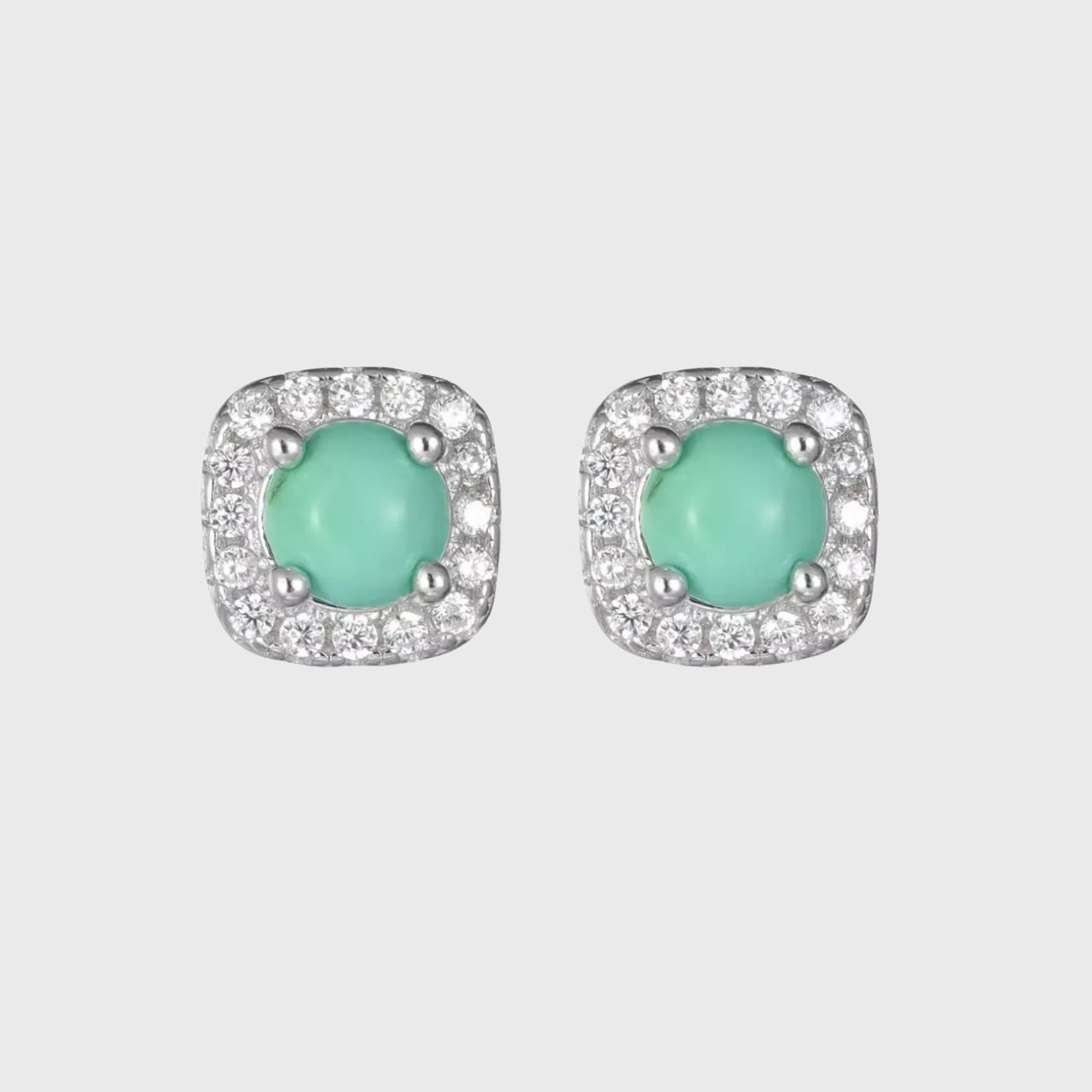 Unisex Square Diamond Turquoise Studs S925 Silver Iced Out