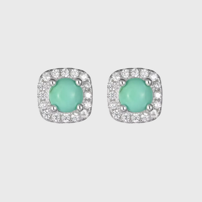 Unisex Square Diamond Turquoise Studs S925 Silver Iced Out