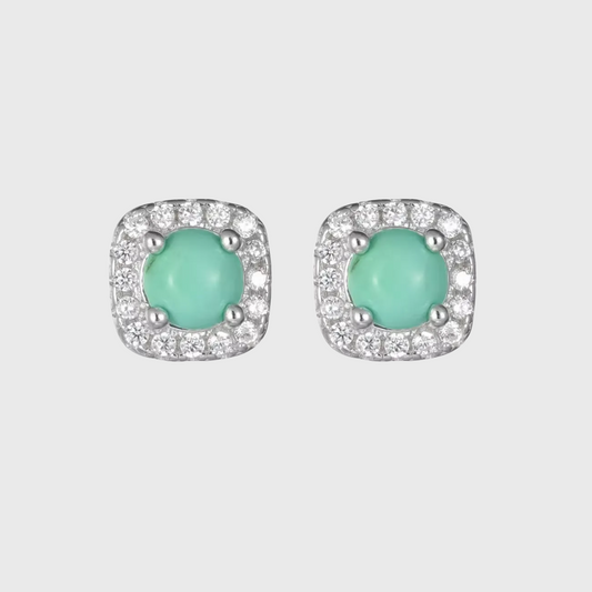 Unisex Square Diamond Turquoise Studs S925 Silver Iced Out