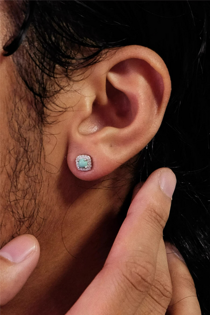 Unisex Square Diamond Turquoise Studs S925 Silver Iced Out
