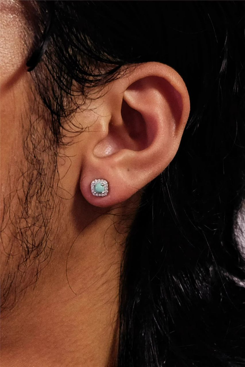 Unisex Square Diamond Turquoise Studs S925 Silver Iced Out