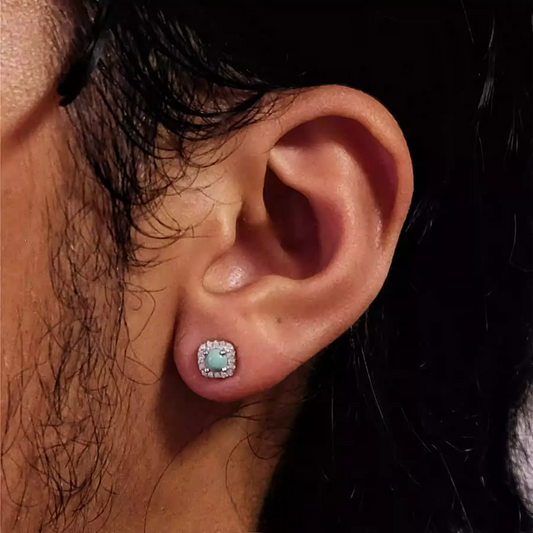 Unisex Square Diamond Turquoise Studs S925 Silver Iced Out