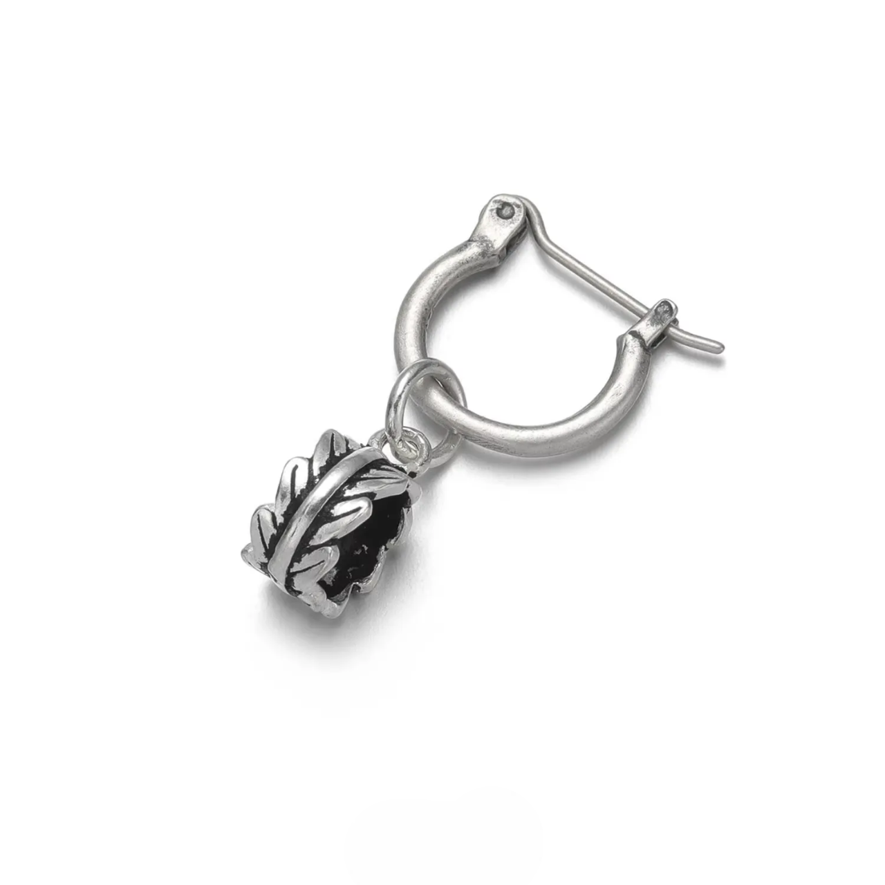 Vintage 925 Silver Leaf Charm Hoops Oxidized Feather Drop Earrings featuring detailed oxidized leaf charm on sleek silver hoop