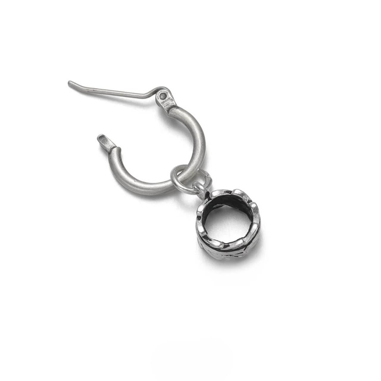 Vintage 925 Silver Leaf Charm Hoops Oxidized Feather Drop Earrings featuring rustic oxidized circular charm on silver hoop