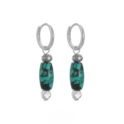 Vintage Ethnic S925 Silver Turquoise Drop Earrings Boho Tribal Style