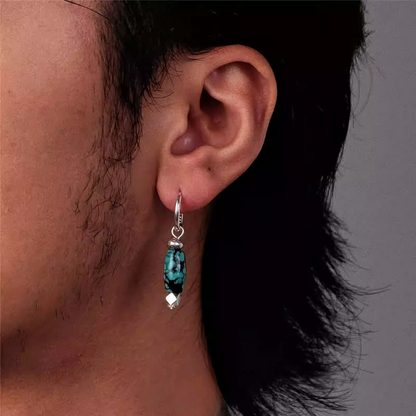 Vintage Ethnic S925 Silver Turquoise Drop Earrings Boho Tribal Style