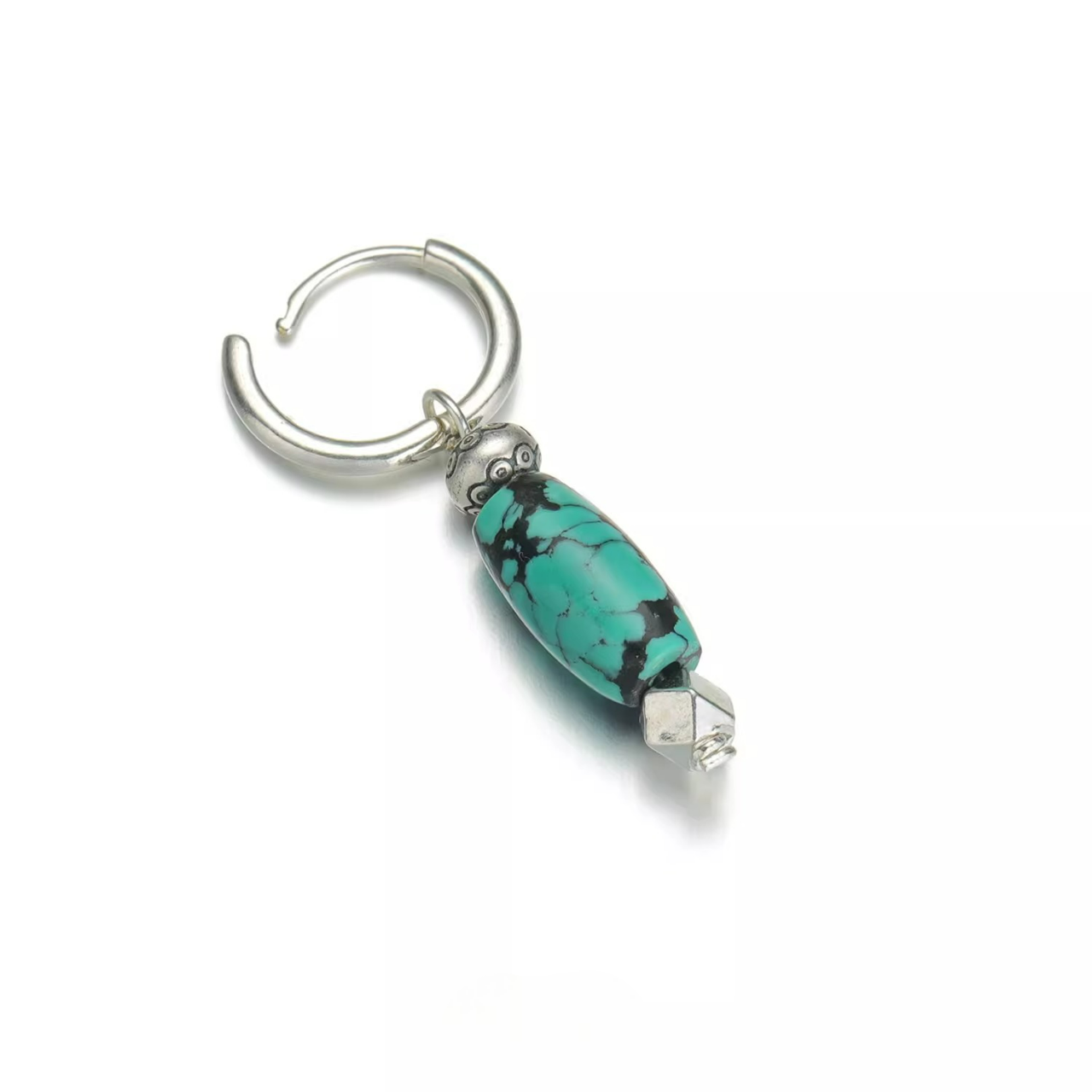 Vintage Ethnic S925 Silver Turquoise Drop Earrings Boho Tribal Style