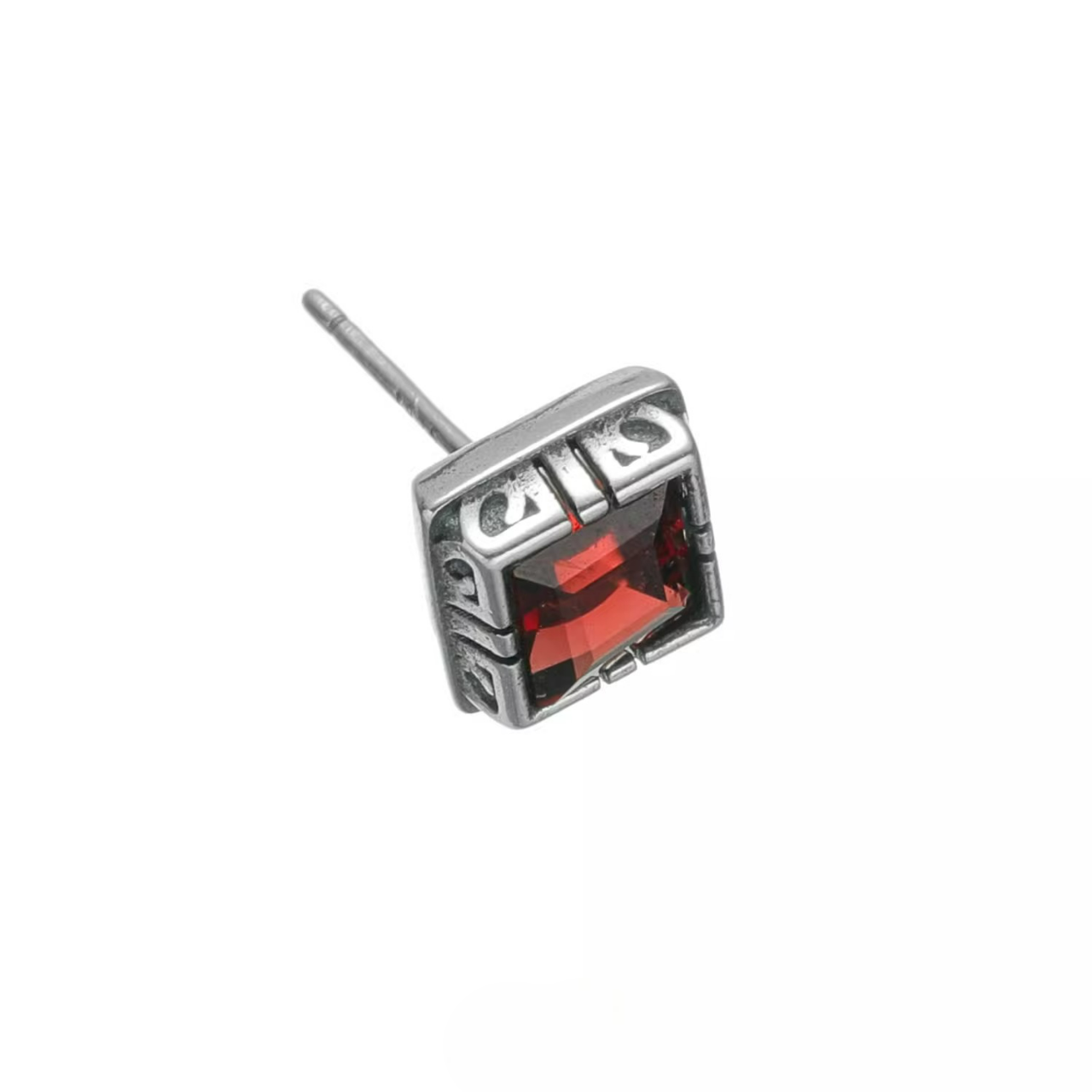 Vintage Garnet Solitaire Studs S925 Silver Minimalist Square Gem