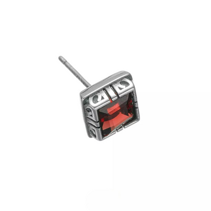 Vintage Garnet Solitaire Studs S925 Silver Minimalist Square Gem