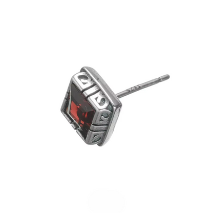 Vintage Garnet Solitaire Studs S925 Silver Minimalist Square Gem