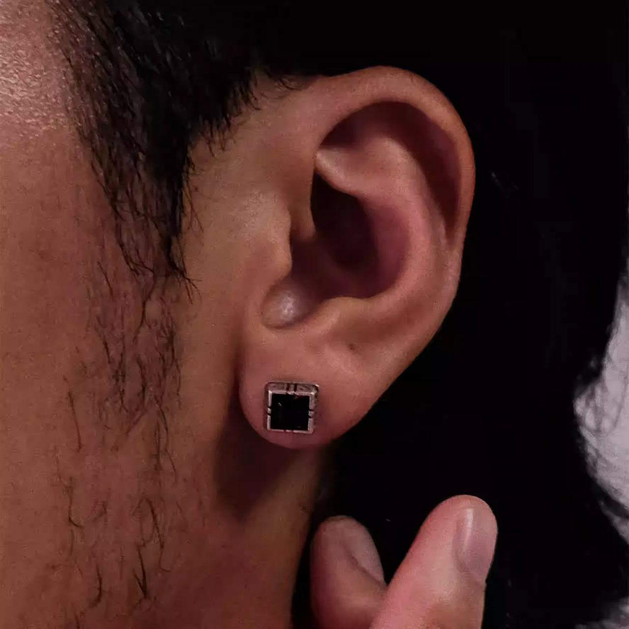 Vintage Garnet Solitaire Studs S925 Silver Minimalist Square Gem