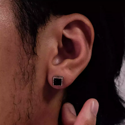 Vintage Garnet Solitaire Studs S925 Silver Minimalist Square Gem