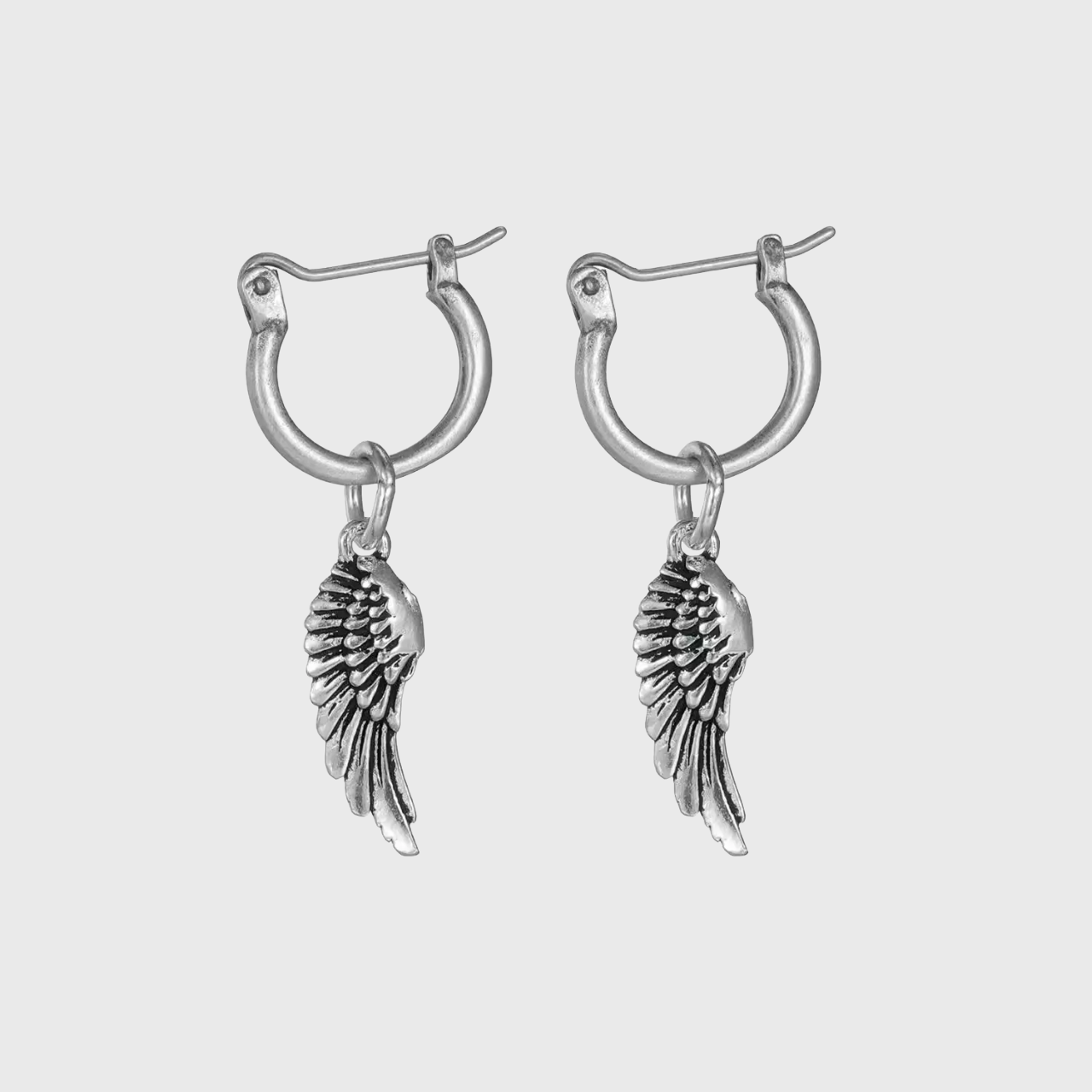 Vintage Oxidized Silver Angel Wing Drop Earrings Unisex Goth Style