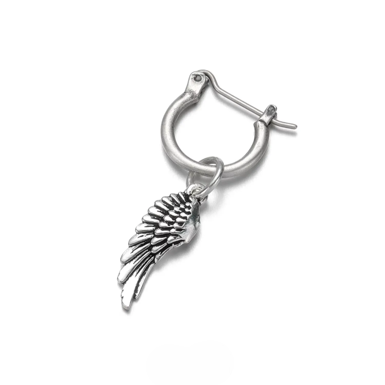 Vintage Oxidized Silver Angel Wing Drop Earrings Unisex Goth Style