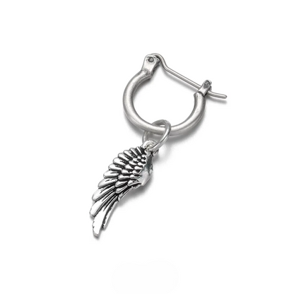 Vintage Oxidized Silver Angel Wing Drop Earrings Unisex Goth Style