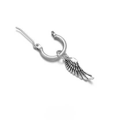 Vintage Oxidized Silver Angel Wing Drop Earrings Unisex Goth Style
