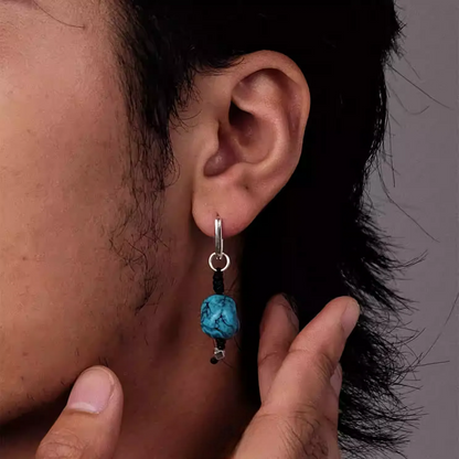 Vintage Tibetan Turquoise Silver Hoop Earrings Boho Tribal