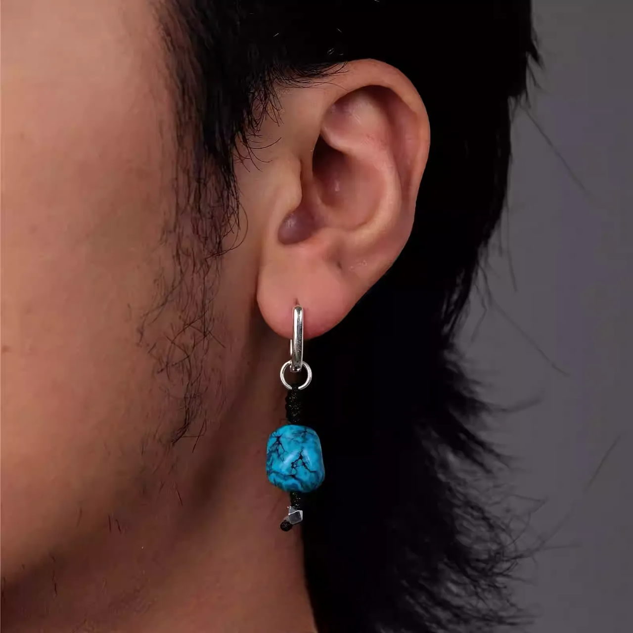 Vintage Tibetan Turquoise Silver Hoop Earrings Boho Tribal