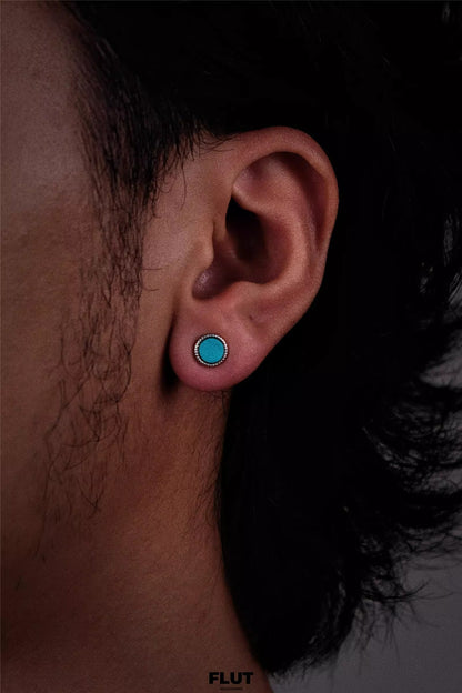 Vintage Turquoise Silver Earrings Tribal Spirit Grounding Unisex Studs
