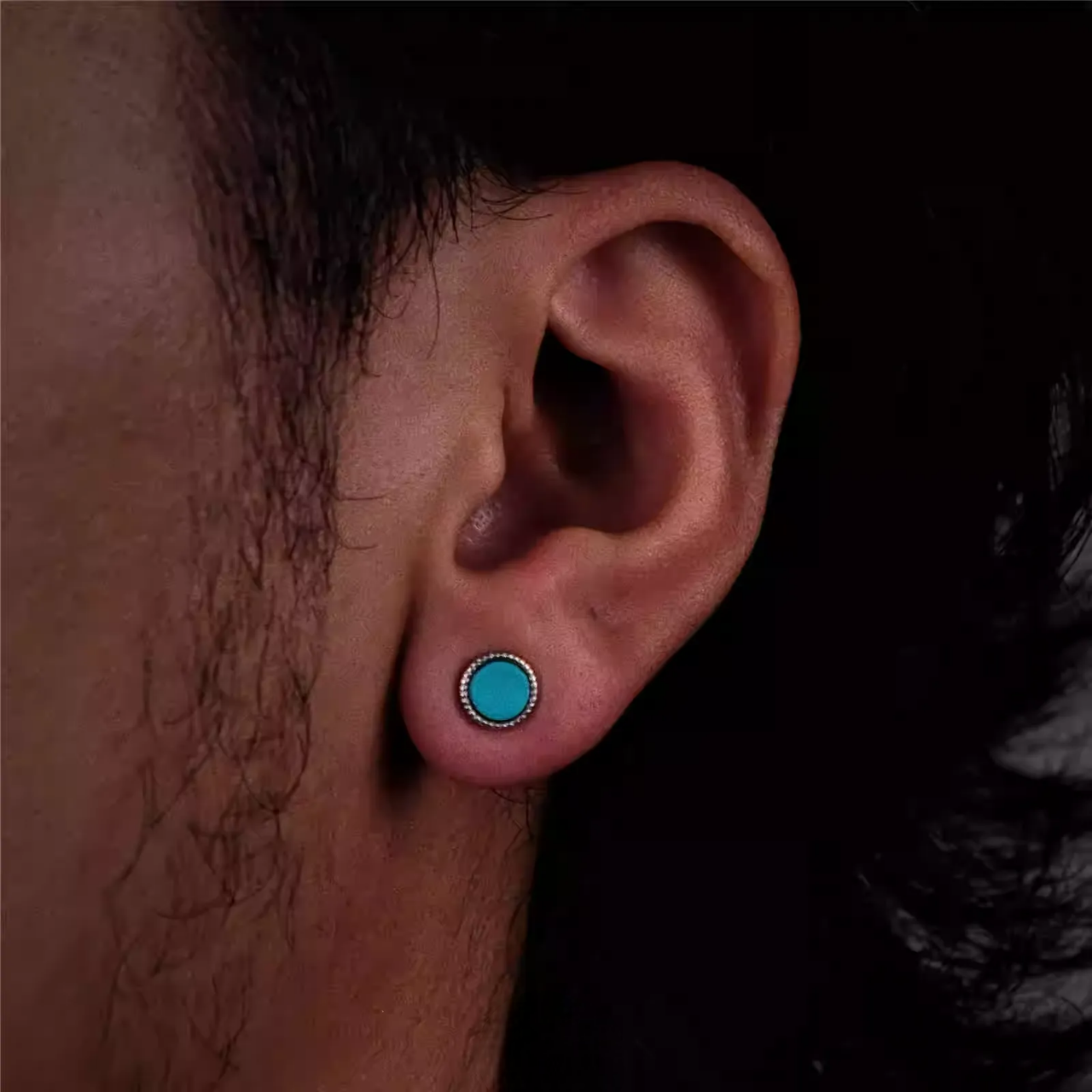 Vintage Turquoise Silver Earrings Tribal Spirit Grounding Unisex Studs