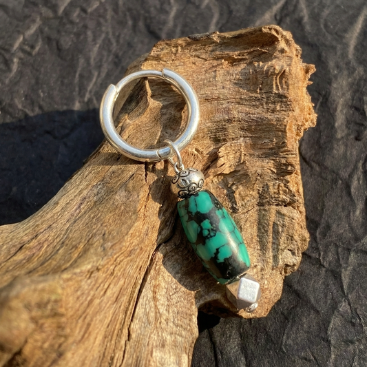 Vintage Ethnic S925 Silver Turquoise Drop Earrings Boho Tribal Style