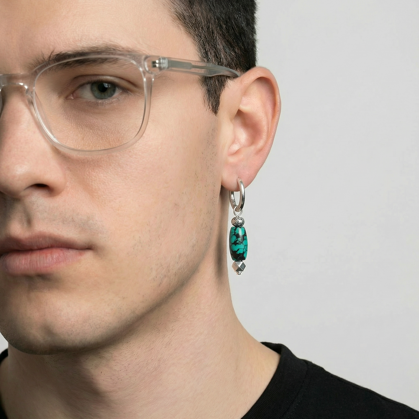 Vintage Ethnic S925 Silver Turquoise Drop Earrings Boho Tribal Style